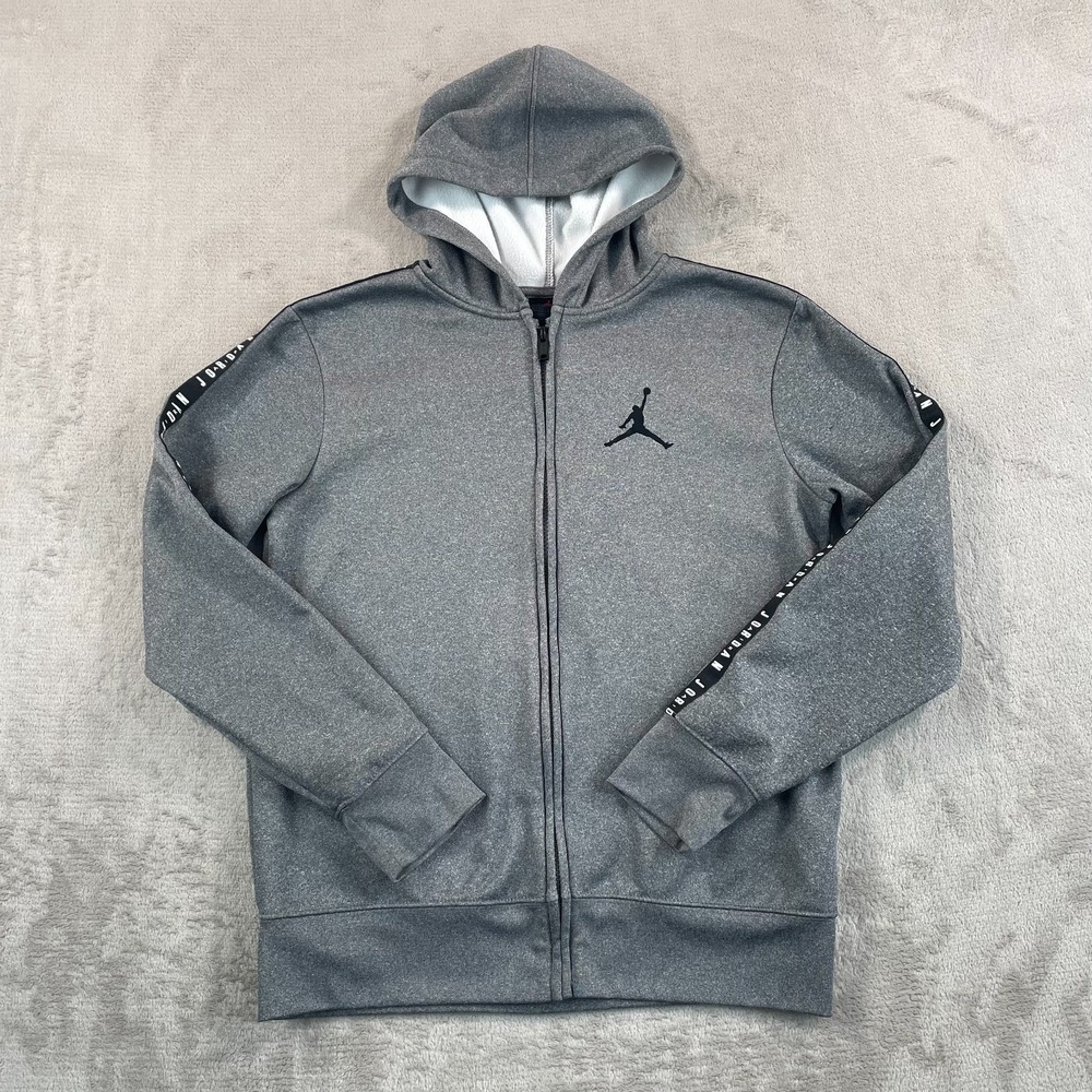 NIKE Air Jordan Zip Up Hoodie Boys Large 12-13 Yrs Heather Grey Sleeve Logo Jump